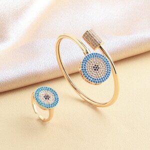 Bling & Sparkle Evil Eye Curated SET Bracelet & Ring BUNDLE NEW Adjustable Size